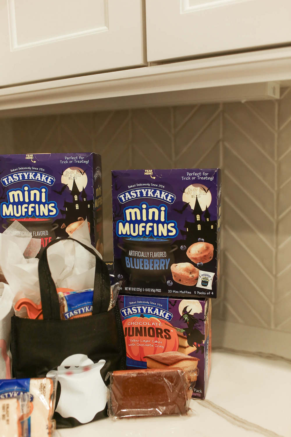 mini muffins from Tastykake sitting on kitchen counter